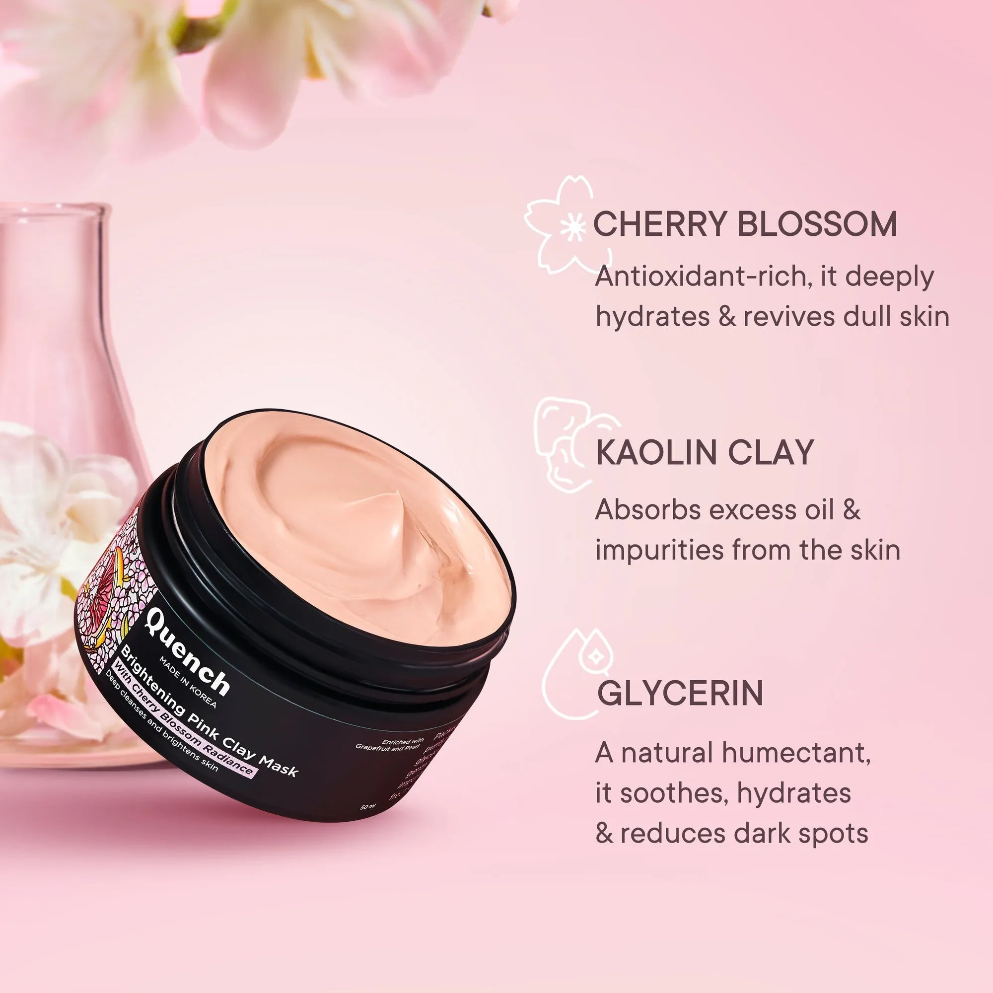 Brightening Pink Clay Mask with Cherry Blossom Radiance | De-tan & Removes Blackheads - 50 ML