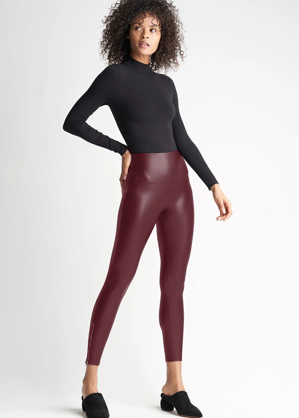 Faux Leather Shaping Legging with Side Zip