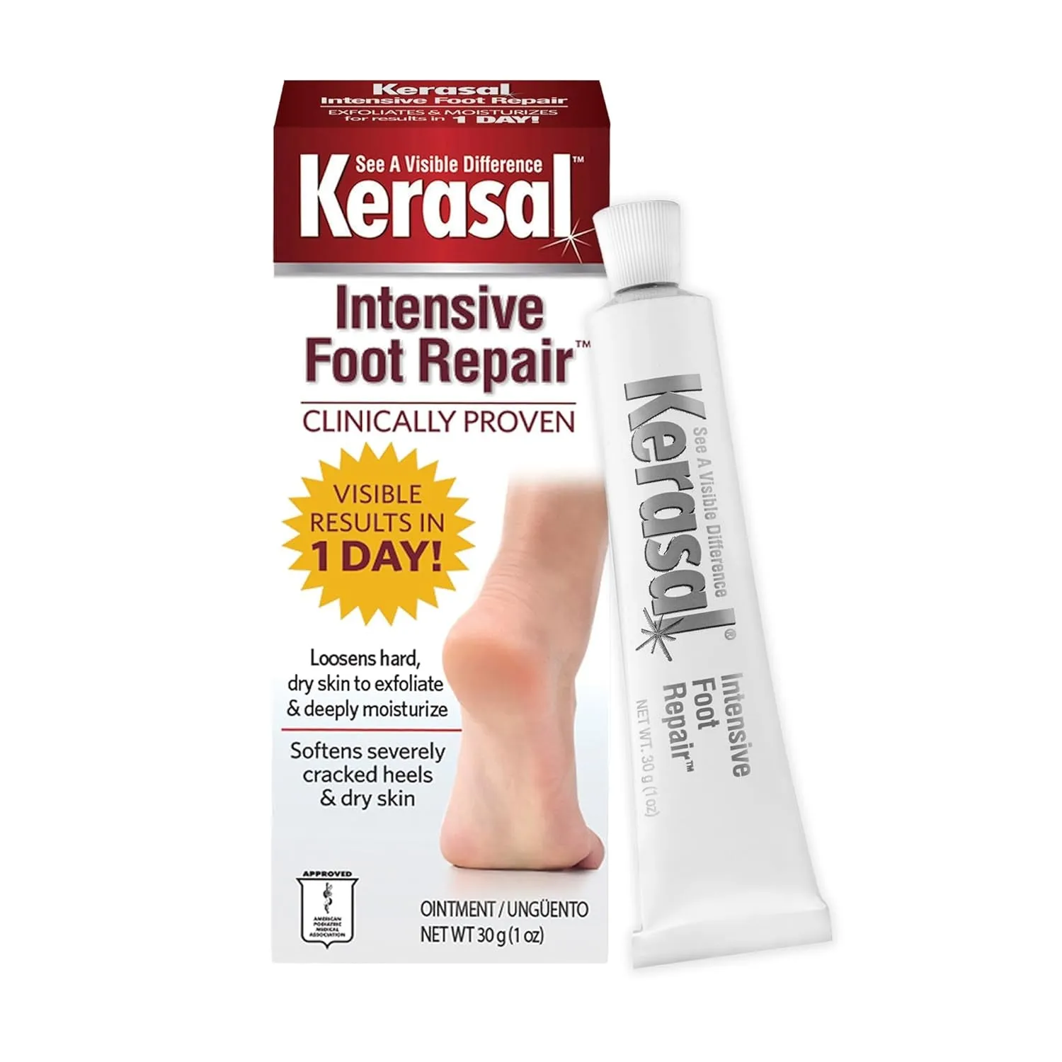 Kerasal Intensive Foot Repair, Skin Healing Ointment for Cracked Heels and Dry Feet, 1 Oz