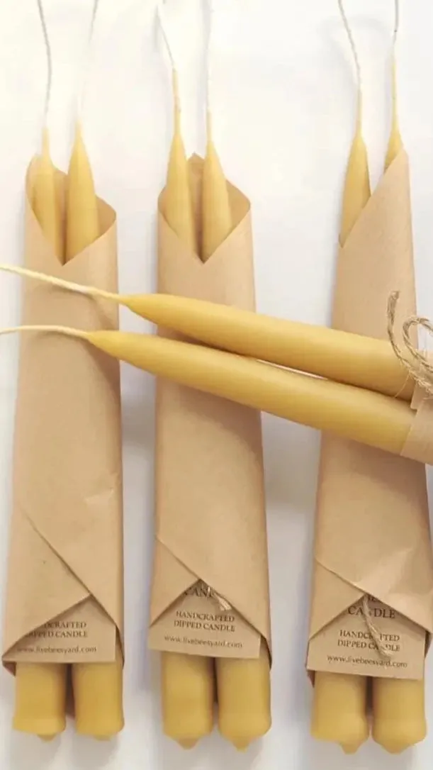 Natural Beeswax Taper Candles • hand dipped