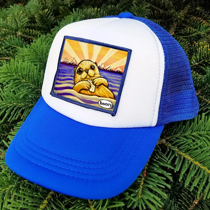 Otter with Clam Wearable Art Little Henry Royal/White Trucker Hat