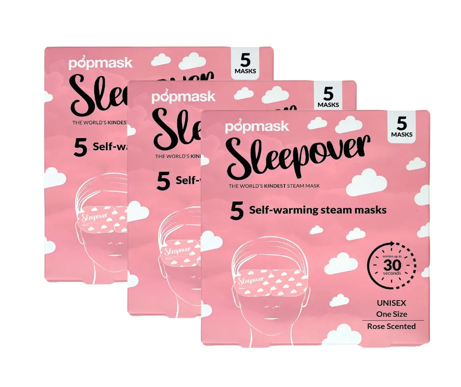 Sleepover Self-Heating Rose Scented Eye Masks - 3 Box Multipack - 15 Masks | Gentle Steam Vapor for Relaxation & Sleep