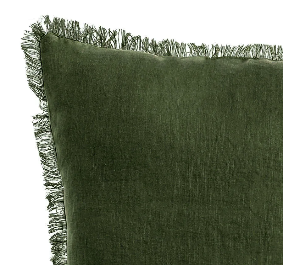 Stonewashed French Linen 55x55cm Cushion Olive