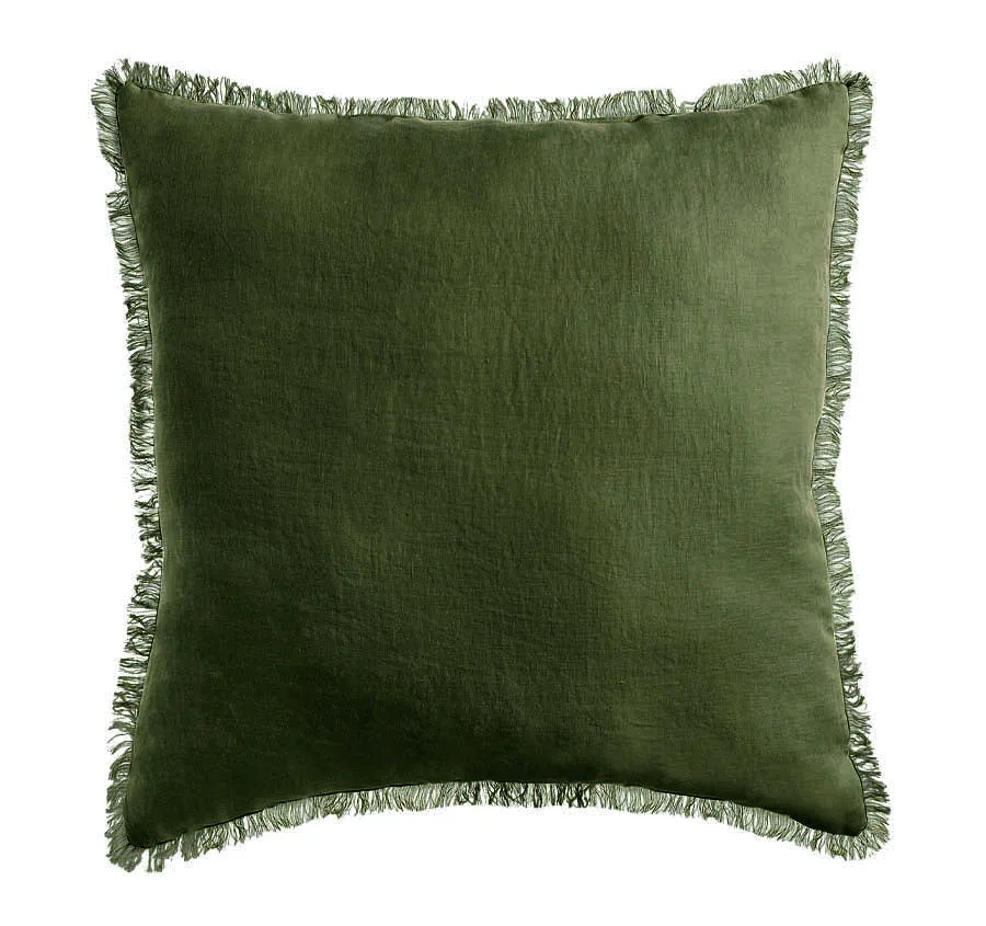 Stonewashed French Linen 55x55cm Cushion Olive