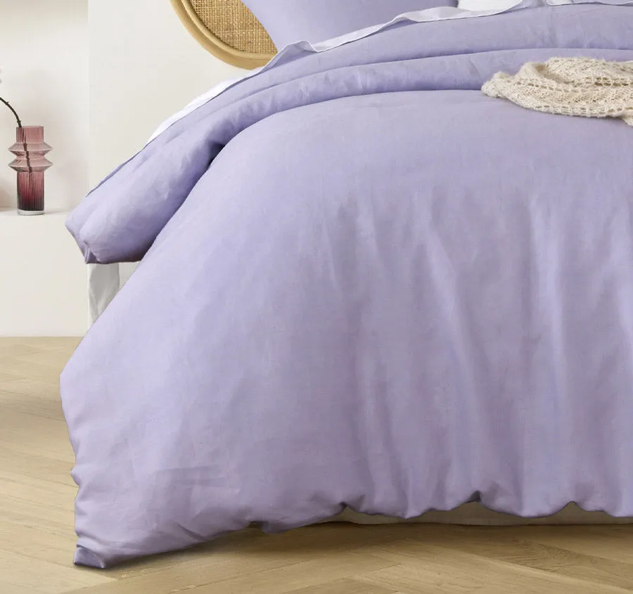 Stonewashed French Linen Quilt Cover Set Range Lilac