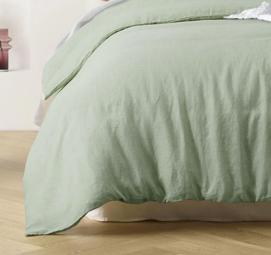 Stonewashed French Linen Quilt Cover Set Range Pistachio