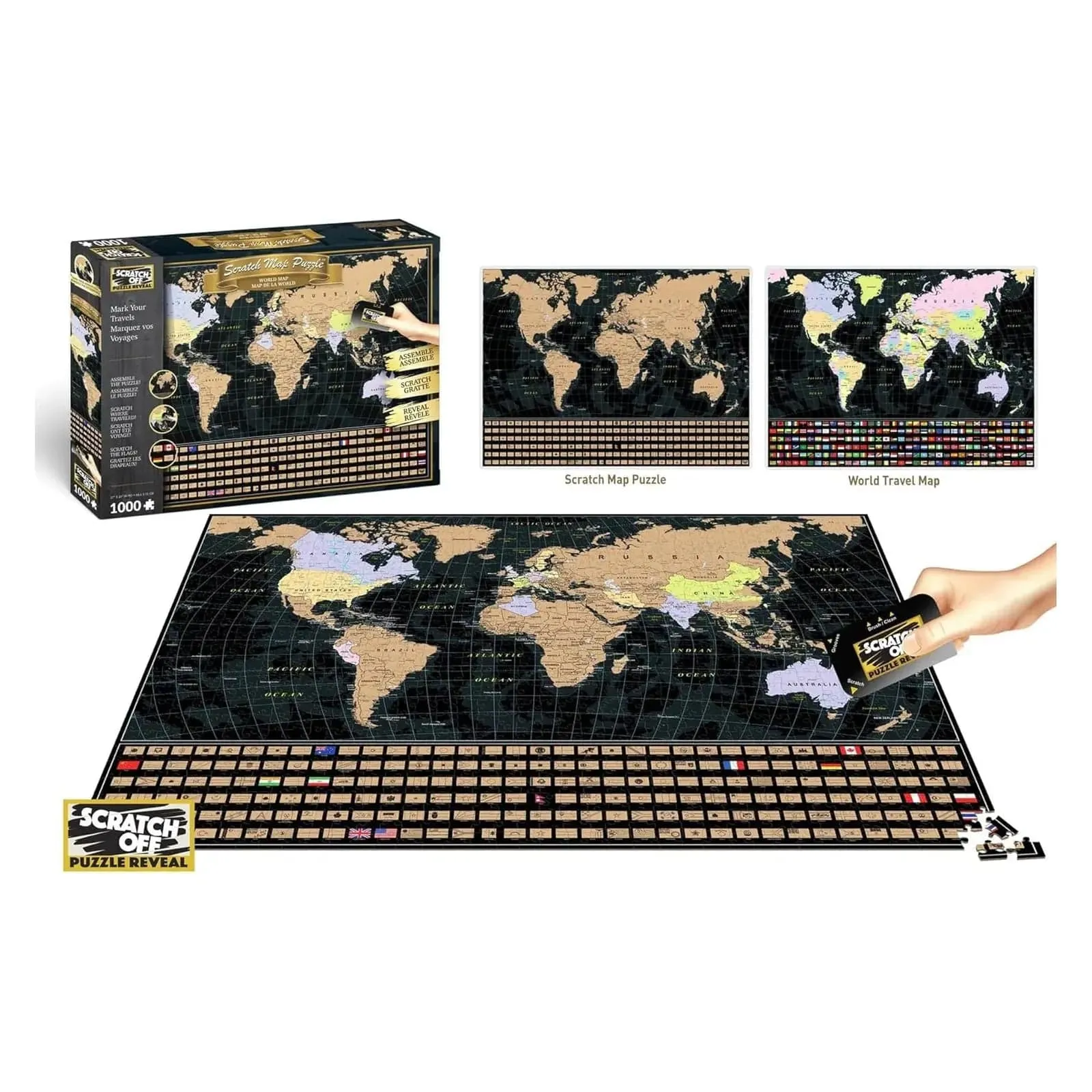 World Map Scratch Off Jigsaw Puzzle Assemble Reveal 1000 Pieces